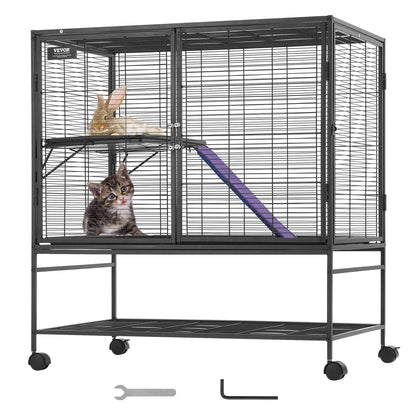 2-Tier Rolling Metal Cage for Small Animals with Tray and Ramp, 1 Meter Tall