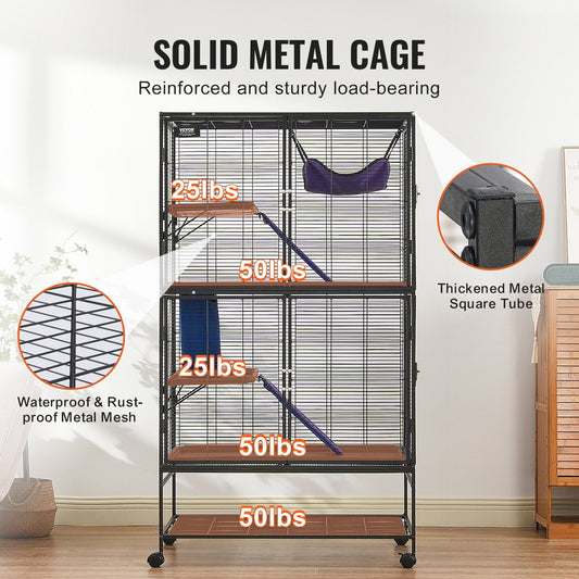 4-Tier Rolling Metal Cage for Small Animals with Tray and Ramps, 1.64m Tall