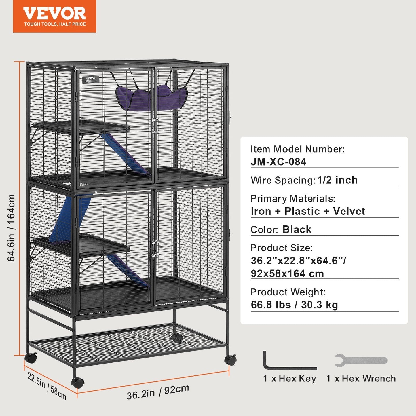 4-Tier Rolling Metal Cage for Small Animals with Tray and Ramps, 1.64m Tall