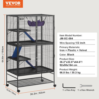 4-Tier Rolling Metal Cage for Small Animals with Tray and Ramps, 1.64m Tall