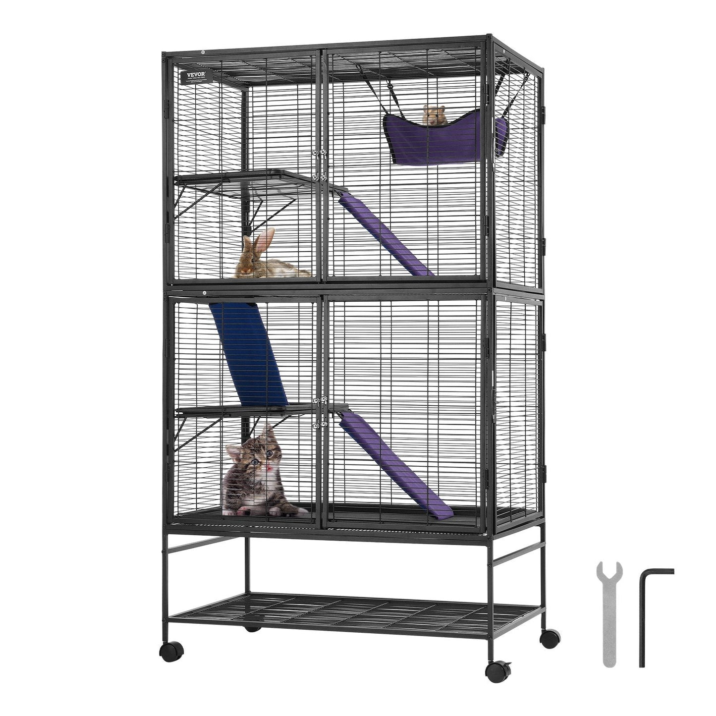 4-Tier Rolling Metal Cage for Small Animals with Tray and Ramps, 1.64m Tall