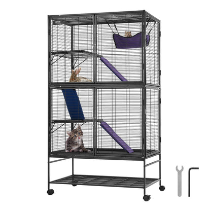 4-Tier Rolling Metal Cage for Small Animals with Tray and Ramps, 1.64m Tall