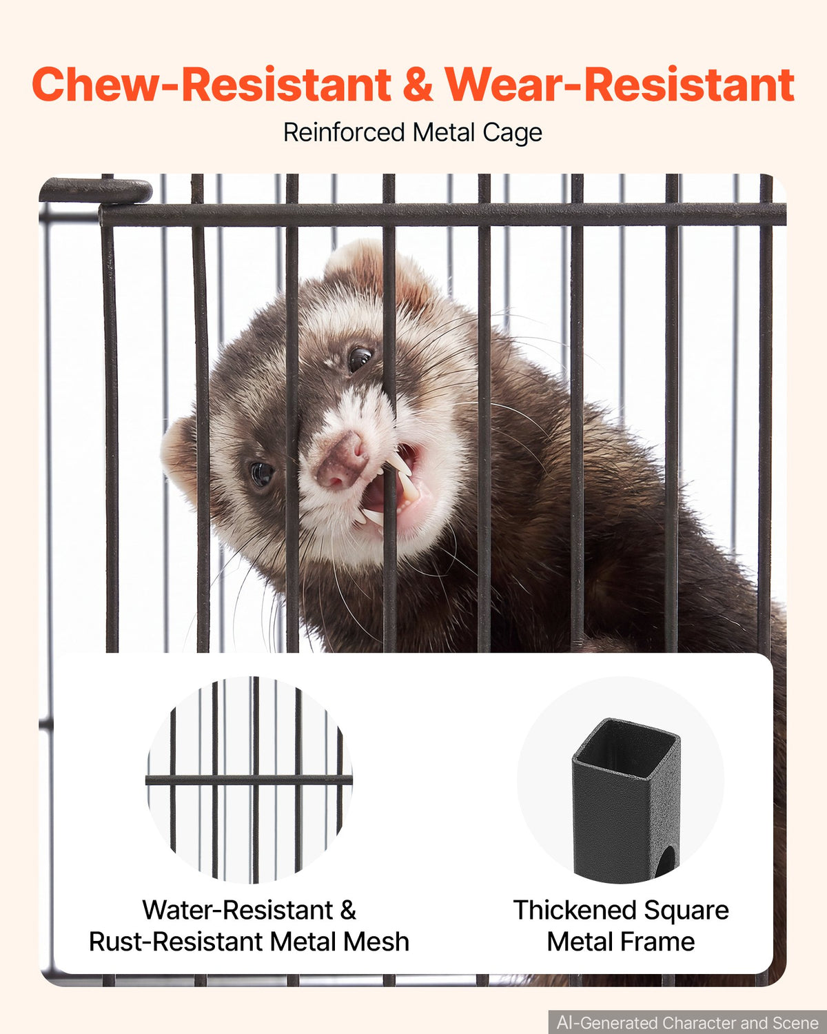 Metal Small Animal Cage 101 cm 3-Tier Rolling Ferret Cage On Wheels, 13.97 mm Wire Spacing Large Cages with Hammock, Ramps, Tray & Doors for Ferret, Chinchilla, Sugar Glider, Guinea Pig, Rabbit