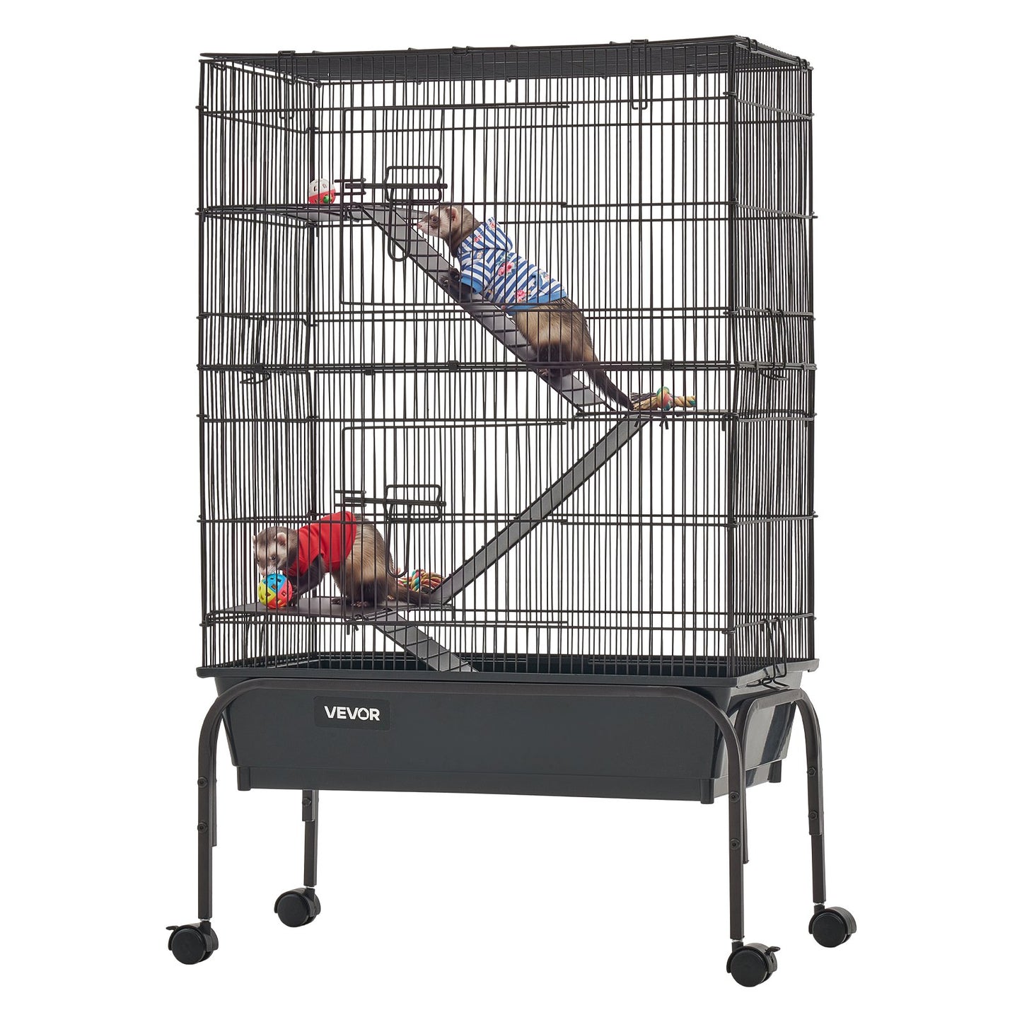 Metal Small Animal Cage 101 cm 3-Tier Rolling Ferret Cage On Wheels, 13.97 mm Wire Spacing Large Cages with Hammock, Ramps, Tray & Doors for Ferret, Chinchilla, Sugar Glider, Guinea Pig, Rabbit