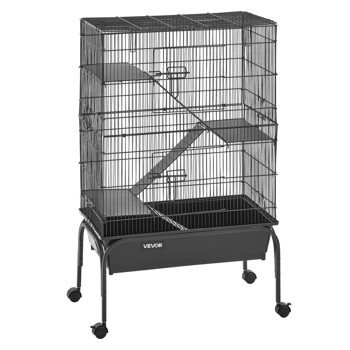 Metal Small Animal Cage 101 cm 3-Tier Rolling Ferret Cage On Wheels, 13.97 mm Wire Spacing Large Cages with Hammock, Ramps, Tray & Doors for Ferret, Chinchilla, Sugar Glider, Guinea Pig, Rabbit