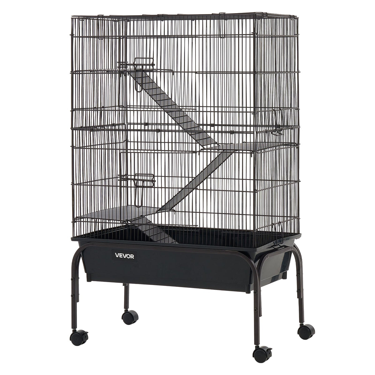 Metal Small Animal Cage 101 cm 3-Tier Rolling Ferret Cage On Wheels, 13.97 mm Wire Spacing Large Cages with Hammock, Ramps, Tray & Doors for Ferret, Chinchilla, Sugar Glider, Guinea Pig, Rabbit