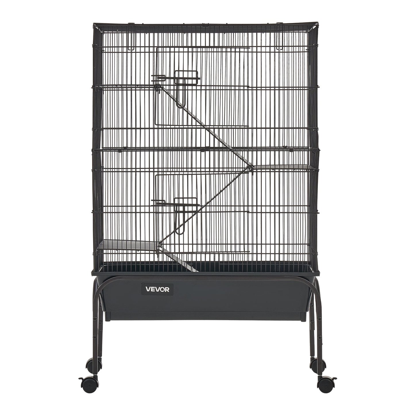 Metal Small Animal Cage 101 cm 3-Tier Rolling Ferret Cage On Wheels, 13.97 mm Wire Spacing Large Cages with Hammock, Ramps, Tray & Doors for Ferret, Chinchilla, Sugar Glider, Guinea Pig, Rabbit