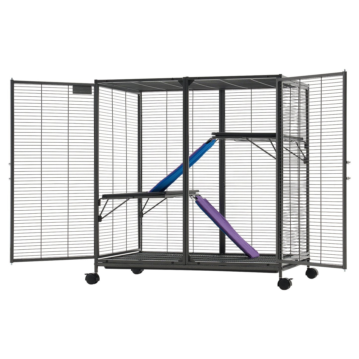 Metal Small Animal Cage 96 cm 3-Tier Rolling Ferret Cage On Wheels, 13.97 mm Wire Spacing Large Cages with Ramps, Platform, Tray & Doors for Ferret, Chinchilla, Sugar Glider, Guinea Pig, Rabbit