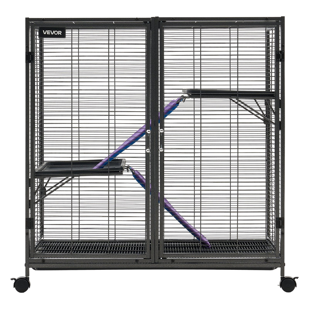Metal Small Animal Cage 96 cm 3-Tier Rolling Ferret Cage On Wheels, 13.97 mm Wire Spacing Large Cages with Ramps, Platform, Tray & Doors for Ferret, Chinchilla, Sugar Glider, Guinea Pig, Rabbit