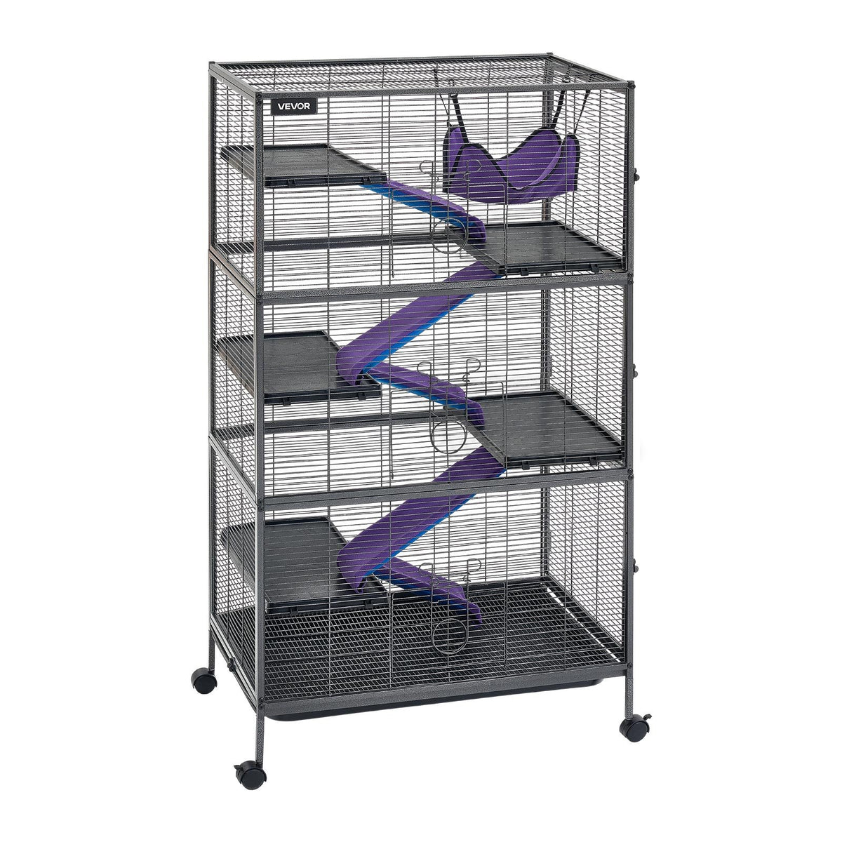 Metal Small Animal Cage 149 cm 6-Tier Rolling Ferret Cage On Wheels, 13.97 mm Wire Spacing Large Cages with Hammock, Ramps, Tray & Doors for Ferret, Chinchilla, Sugar Glider, Guinea Pig, Rabbit