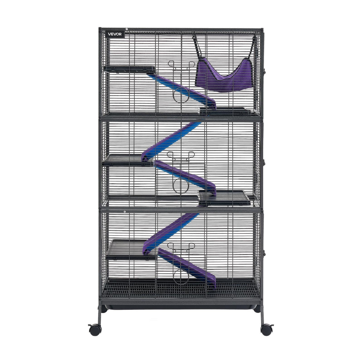 Metal Small Animal Cage 149 cm 6-Tier Rolling Ferret Cage On Wheels, 13.97 mm Wire Spacing Large Cages with Hammock, Ramps, Tray & Doors for Ferret, Chinchilla, Sugar Glider, Guinea Pig, Rabbit