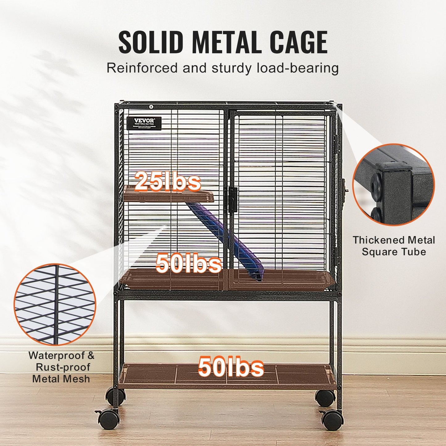 2-Tier Rolling Metal Small Animal Cage with Tray and Ramp, 0.86m Tall, Black