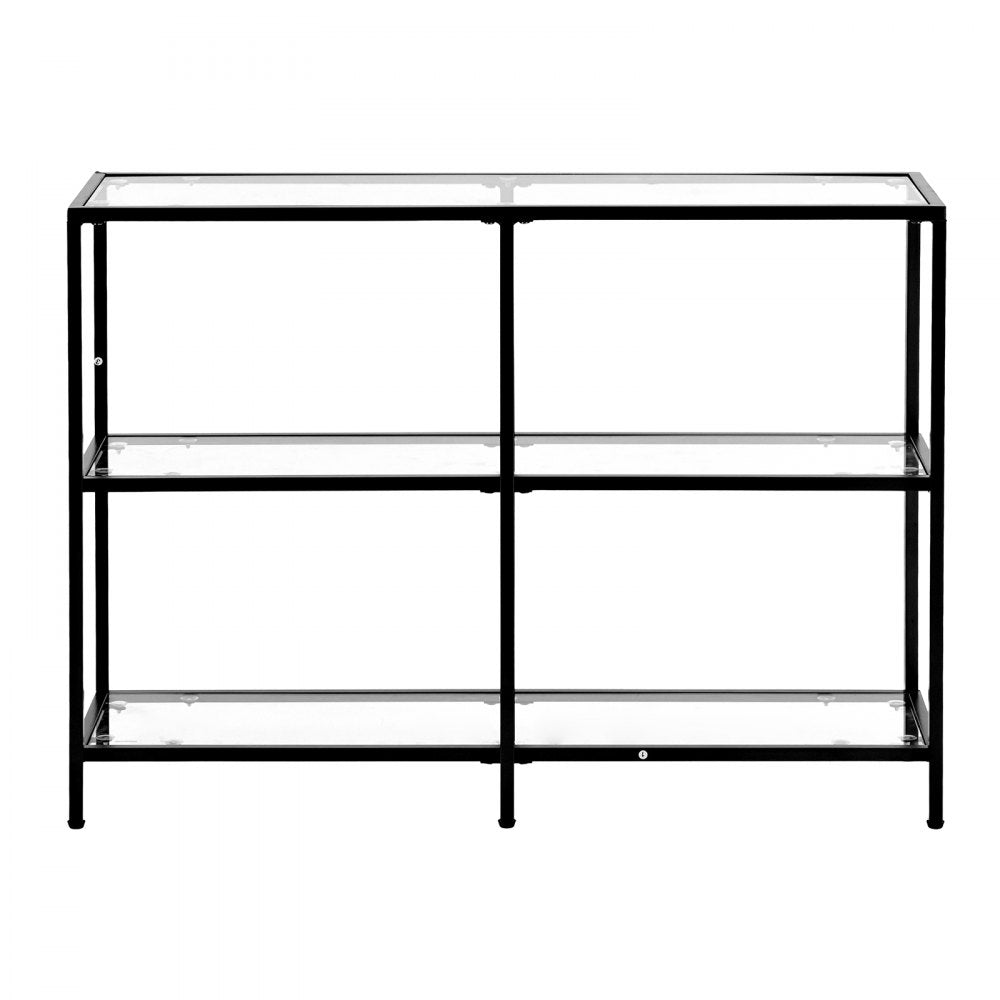 VEVOR 3-Tier Glass Console Table Rectangle Sofa Side Table with Anti-Tip Black