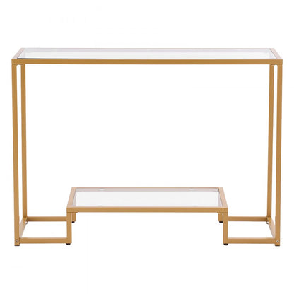 VEVOR 2-Tier Glass Console Table Rectangle Sofa Side Table with Anti-Tip Golden