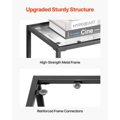 VEVOR 2-Tier Glass Console Table Rectangle Sofa Side Table with Anti-Tip Black