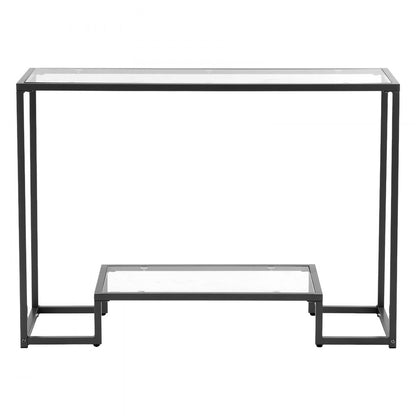 VEVOR 2-Tier Glass Console Table Rectangle Sofa Side Table with Anti-Tip Black