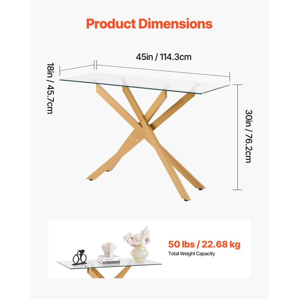 VEVOR Glass Coffee Table Rectangle Sofa Side Table with Glass Top & Cross-Legs