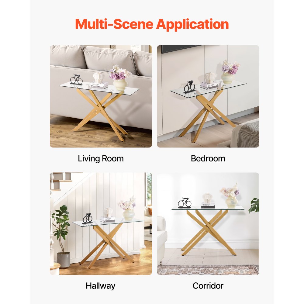 VEVOR Glass Coffee Table Rectangle Sofa Side Table with Glass Top & Cross-Legs
