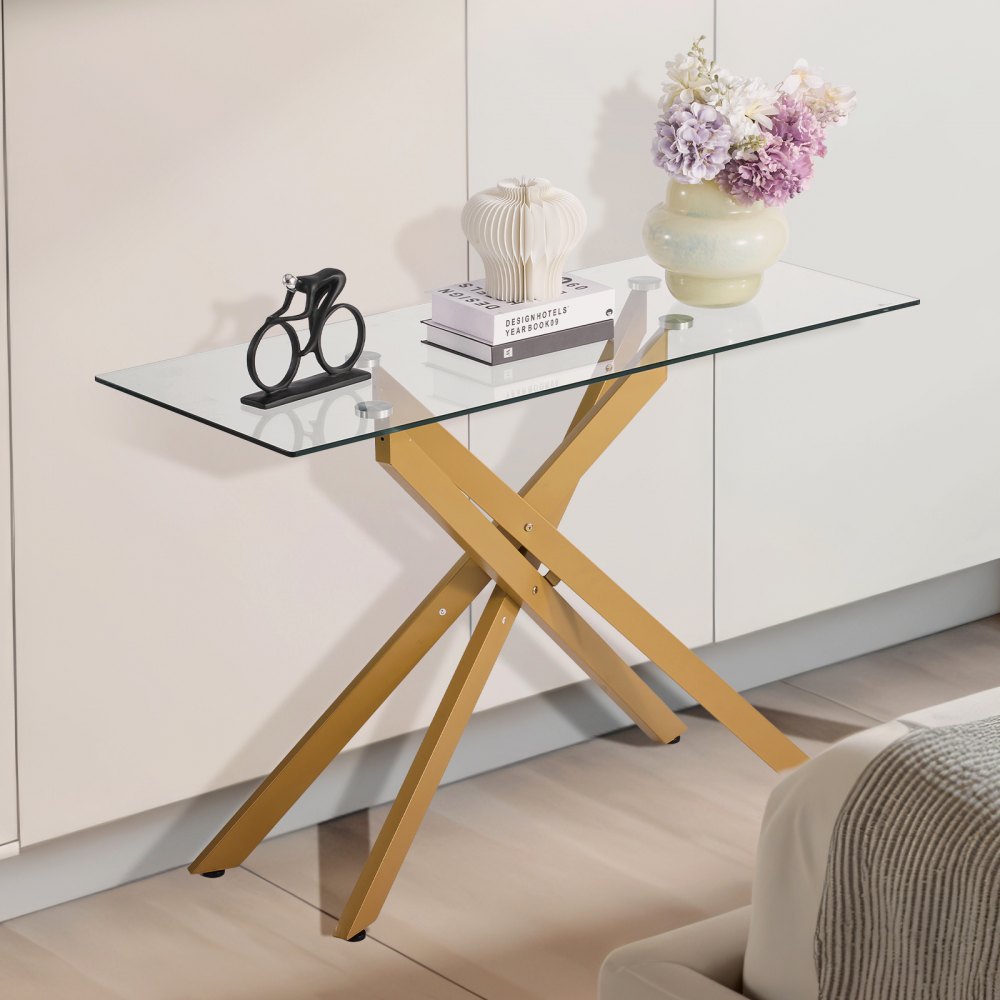 VEVOR Glass Coffee Table Rectangle Sofa Side Table with Glass Top & Cross-Legs