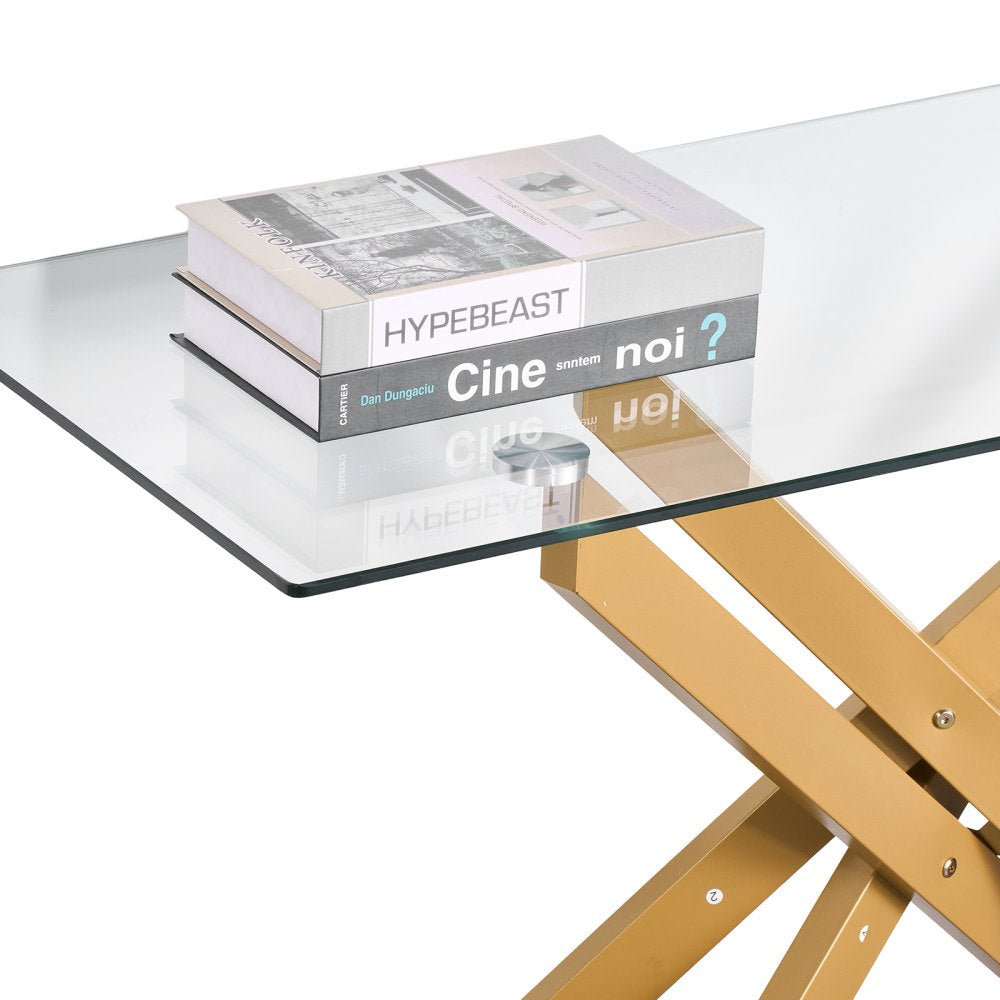 VEVOR Glass Coffee Table Rectangle Sofa Side Table with Glass Top & Cross-Legs