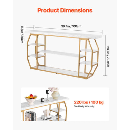 3 Tiers Marble Console Table Modern Golden Geometric Large Console Table