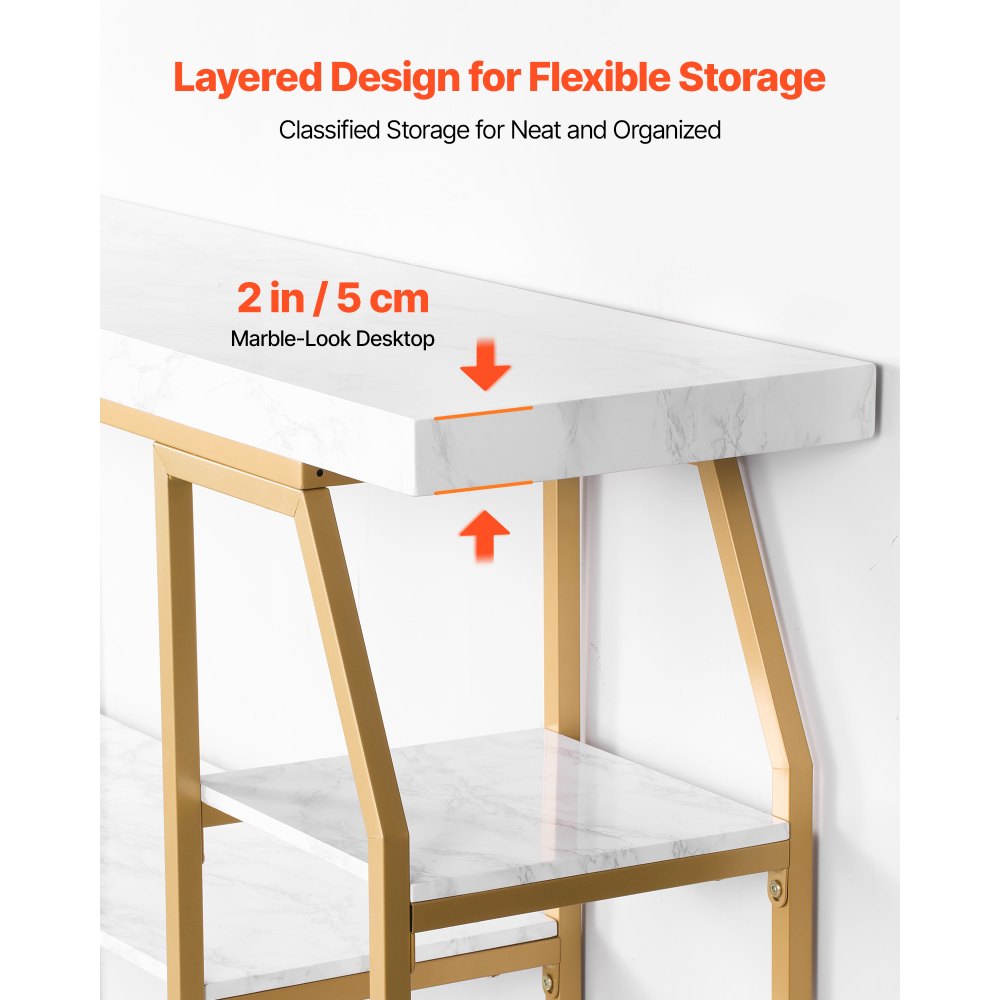 3 Tiers Marble Console Table Modern Golden Geometric Large Console Table