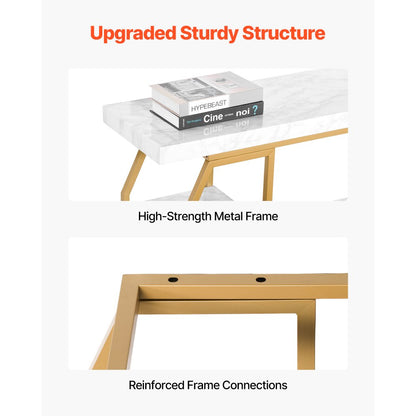 3 Tiers Marble Console Table Modern Golden Geometric Large Console Table