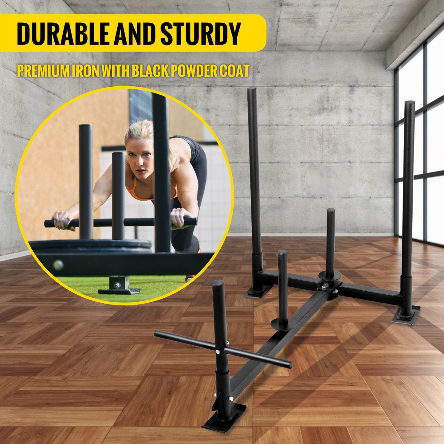Black Iron Fitness Sled, 136 kg Capacity, Adjustable for Speed and Strength Training