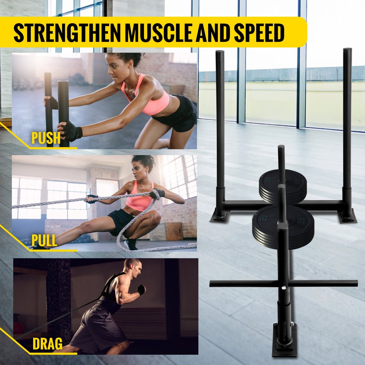 VEVOR Fitness Sled, 300Lbs Capacity Weight Training Sled, Premium Iron with Black