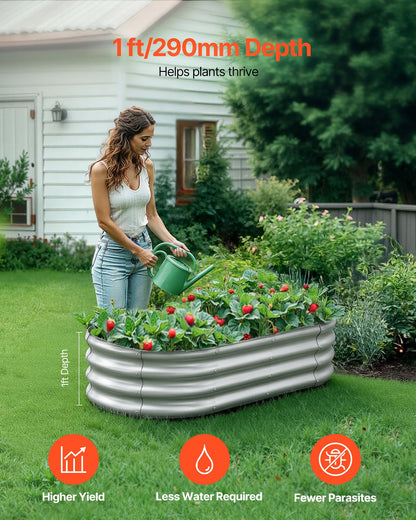 Metal Raised Garden Bed, 1.2 x 0.6 x 0.3 m Oval Outdoor Galvanized Planter Garden Box, Open Bottom Design, Large Planter Raised Bed for Growing Vegetables, Flowers, Succulents, Galvanized Color