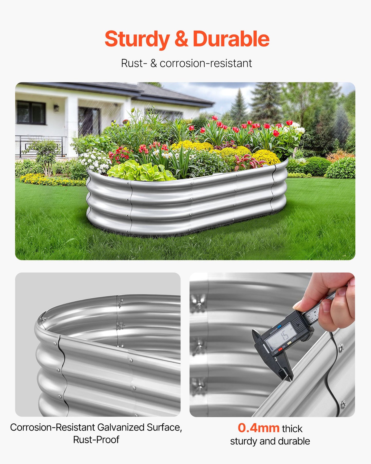 Metal Raised Garden Bed, 1.2 x 0.6 x 0.3 m Oval Outdoor Galvanized Planter Garden Box, Open Bottom Design, Large Planter Raised Bed for Growing Vegetables, Flowers, Succulents, Galvanized Color