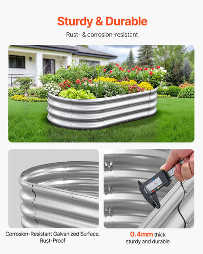 Metal Raised Garden Bed, 1.2 x 0.6 x 0.3 m Oval Outdoor Galvanized Planter Garden Box, Open Bottom Design, Large Planter Raised Bed for Growing Vegetables, Flowers, Succulents, Galvanized Color