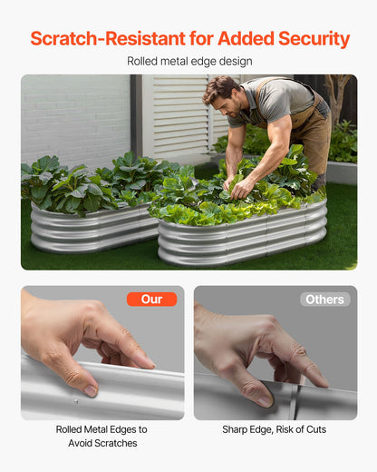 Metal Raised Garden Bed, 1.2 x 0.6 x 0.3 m Oval Outdoor Galvanized Planter Garden Box, Open Bottom Design, Large Planter Raised Bed for Growing Vegetables, Flowers, Succulents, Galvanized Color