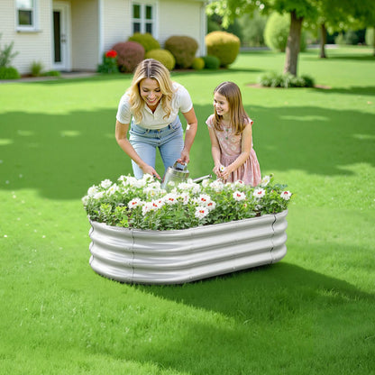 Metal Raised Garden Bed, 1.2 x 0.6 x 0.3 m Oval Outdoor Galvanized Planter Garden Box, Open Bottom Design, Large Planter Raised Bed for Growing Vegetables, Flowers, Succulents, Galvanized Color