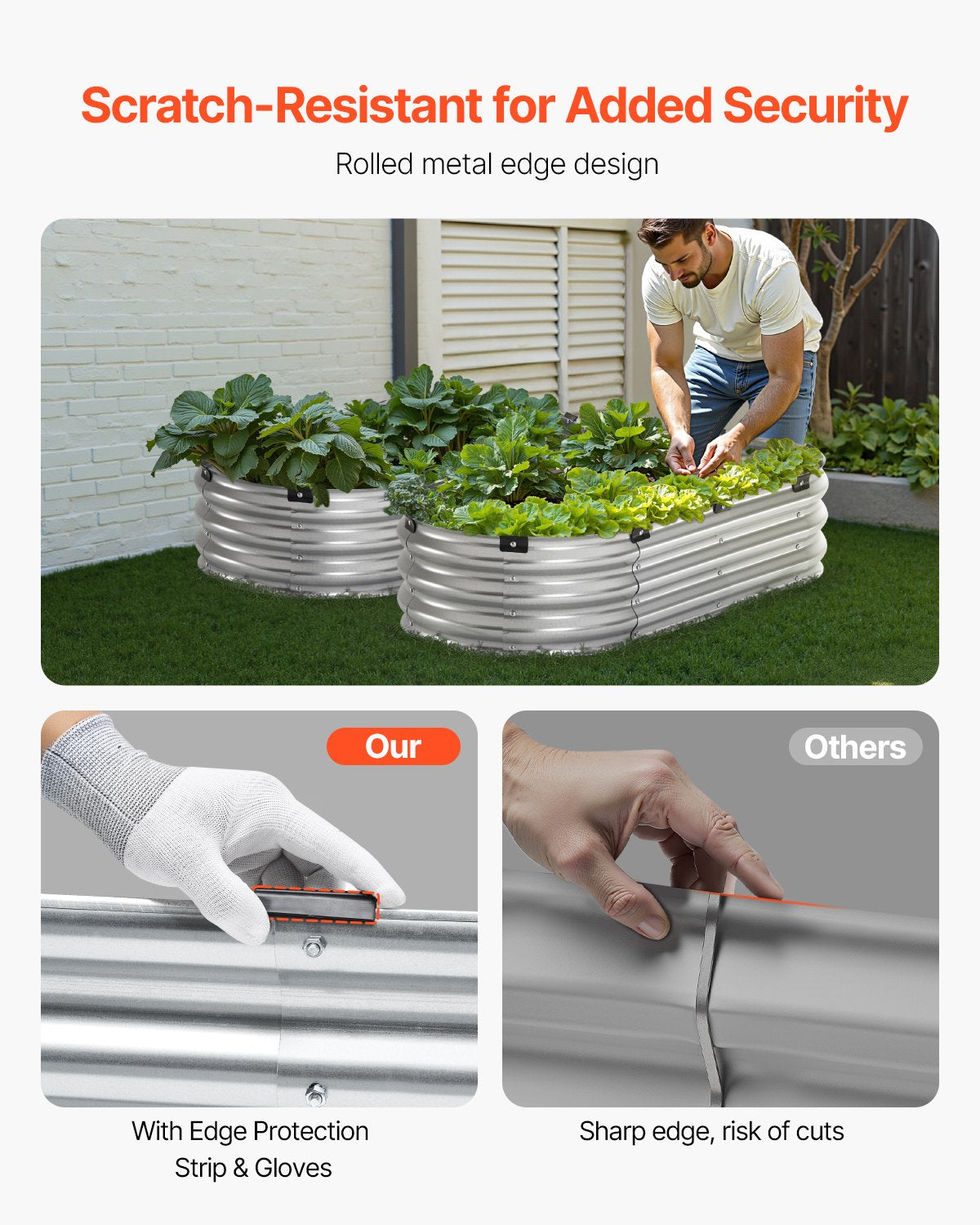 VEVOR Metal Raised Garden Bed 4x2x1 ft Outdoor Galvanized Planter Box Silver