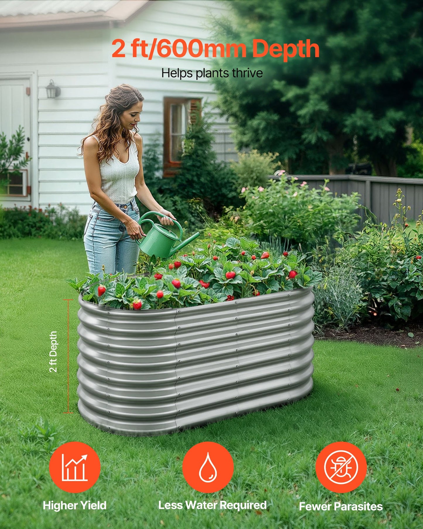 Metal Raised Garden Bed, 1.2 x 0.6 x 0.6 m Oval Outdoor Galvanized Planter Garden Box, Open Bottom Design, Large Planter Raised Bed for Growing Vegetables, Flowers, Succulents, Galvanized Color