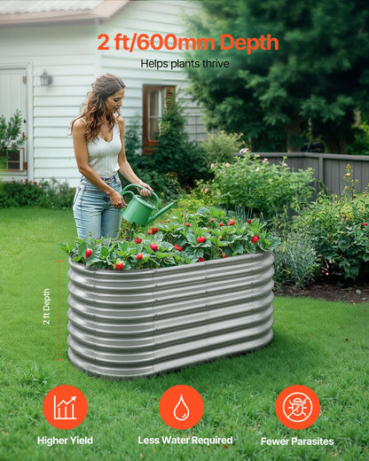 Metal Raised Garden Bed, 1.2 x 0.6 x 0.6 m Oval Outdoor Galvanized Planter Garden Box, Open Bottom Design, Large Planter Raised Bed for Growing Vegetables, Flowers, Succulents, Galvanized Color