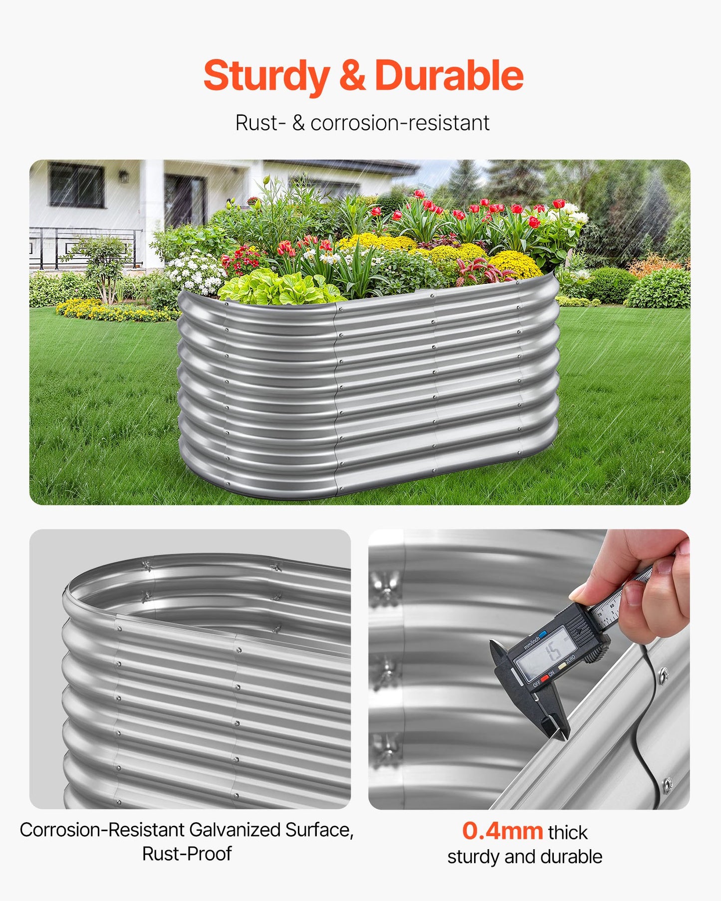Metal Raised Garden Bed, 1.2 x 0.6 x 0.6 m Oval Outdoor Galvanized Planter Garden Box, Open Bottom Design, Large Planter Raised Bed for Growing Vegetables, Flowers, Succulents, Galvanized Color