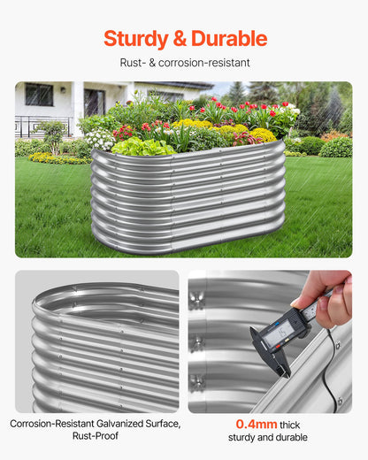 Metal Raised Garden Bed, 1.2 x 0.6 x 0.6 m Oval Outdoor Galvanized Planter Garden Box, Open Bottom Design, Large Planter Raised Bed for Growing Vegetables, Flowers, Succulents, Galvanized Color