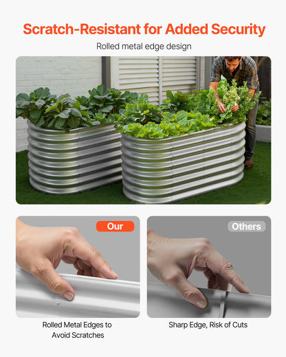 Metal Raised Garden Bed, 1.2 x 0.6 x 0.6 m Oval Outdoor Galvanized Planter Garden Box, Open Bottom Design, Large Planter Raised Bed for Growing Vegetables, Flowers, Succulents, Galvanized Color