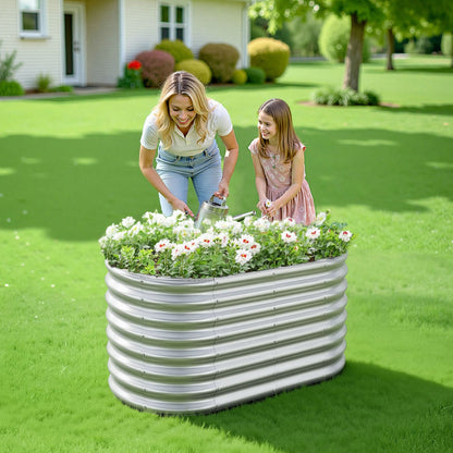 Metal Raised Garden Bed, 1.2 x 0.6 x 0.6 m Oval Outdoor Galvanized Planter Garden Box, Open Bottom Design, Large Planter Raised Bed for Growing Vegetables, Flowers, Succulents, Galvanized Color