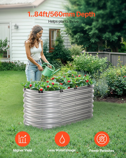 VEVOR Metal Raised Garden Bed 4x2x2 ft Outdoor Galvanized Planter Box Silver
