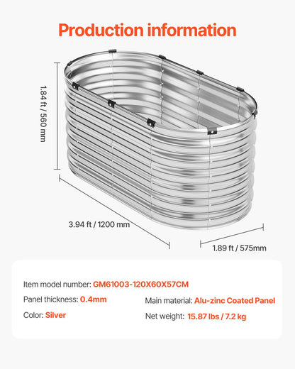 VEVOR Metal Raised Garden Bed 4x2x2 ft Outdoor Galvanized Planter Box Silver