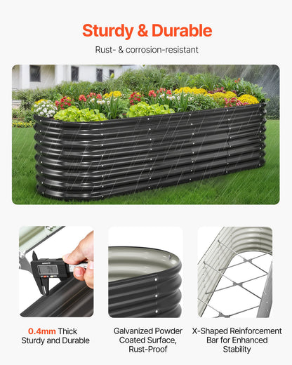 Metal Raised Garden Bed, 2.4 x 0.6 x 0.6 m Oval Outdoor Galvanized Planter Garden Box, Open Bottom Design, Large Planter Raised Bed for Growing Vegetables, Flowers, Herbs, Succulents, Dark Gray