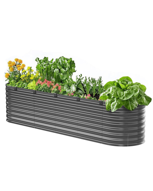 VEVOR Metal Raised Garden Bed 8x2x2 ft Outdoor Galvanized Planter Box Dark Gray