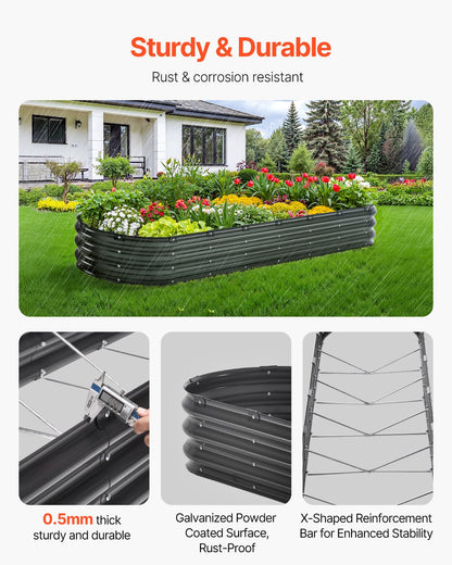 VEVOR Metal Raised Garden Bed 8x2x1 ft Outdoor Galvanized Planter Box Dark Gray