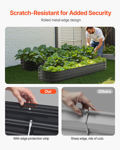 VEVOR Metal Raised Garden Bed 8x2x1 ft Outdoor Galvanized Planter Box Dark Gray
