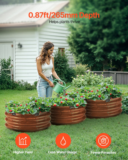 VEVOR Metal Raised Garden Bed 2x1 ft 3 Pcs Outdoor Galvanized Planter Wood Grain