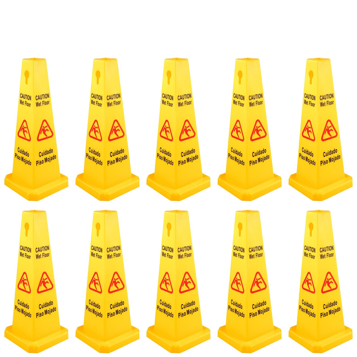 VEVOR 10 Pack Floor Safety Cone, 67 cm Yellow Caution Wet Floor Sign, 4 Sided Floor