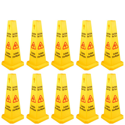 VEVOR 10 Pack Floor Safety Cone, 67 cm Yellow Caution Wet Floor Sign, 4 Sided Floor